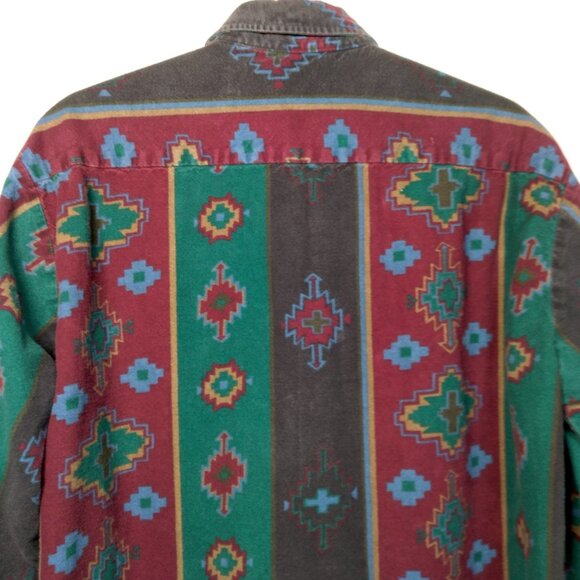 Vintage Chamois Shirt Men Large Southwest Geometric Maroon Green Western Flannel - Picture 8 of 16